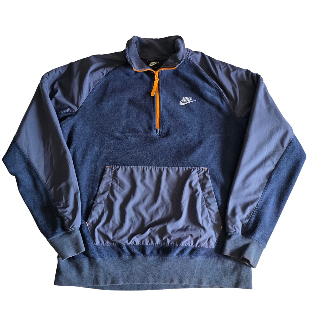 Nike Mens 1/4 Zip Fleece Pullover Navy Blue Orange CZ4900-410 Medium